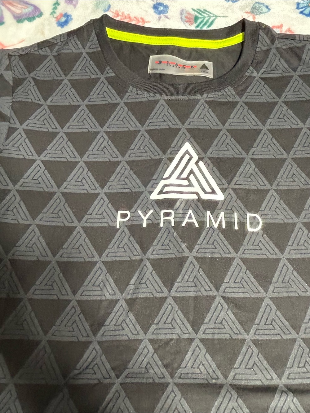 Black Pyramid Black Tee with Neon Yellow Neck Trim